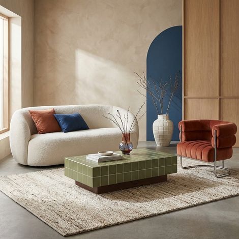 Table basse imitation carreaux de ciment 120cm kaki - Grid