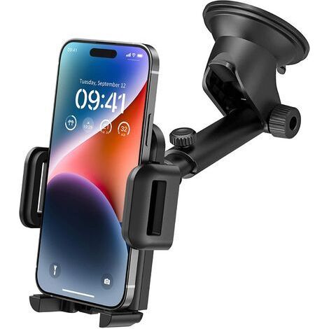 Support Téléphone Voiture - Ventouse TPU Réutilisable - Bras Télescopique 11,8–16,8 cm - Rotation Verticale - Pour Smartphones 4,7–7,0 Pouces - 1 Pièce (1/5)