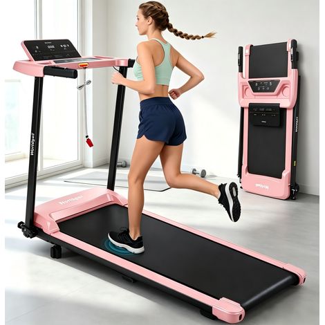 ZMH Tapis Roulant Électrique Rose Cadre Métal 1-14 km/h Max 140 kg Moteur Silencieux Système Amortissement Écran LED Pliable Design Compact Idéal Salon Chambre Loisirs (1/5)