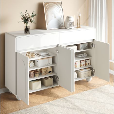 Madia 140x38x89 cm bianca in MDF e PB con porte ad arco e ampia capacità contenitiva (1/5)