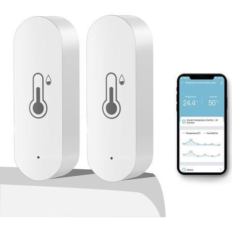 2 intelligente WLAN-Temperatur- und Feuchtigkeitssensoren – unterstützen Fernüberwachung und Benachrichtigungen über eine App, die mit Alexa und Google Assistant kompatibel ist. (1/5)