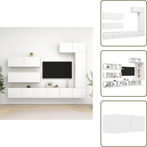 The Living Store Set de muebles de salón TV 7 piezas madera de ingeniería blanco - Muebles de TV