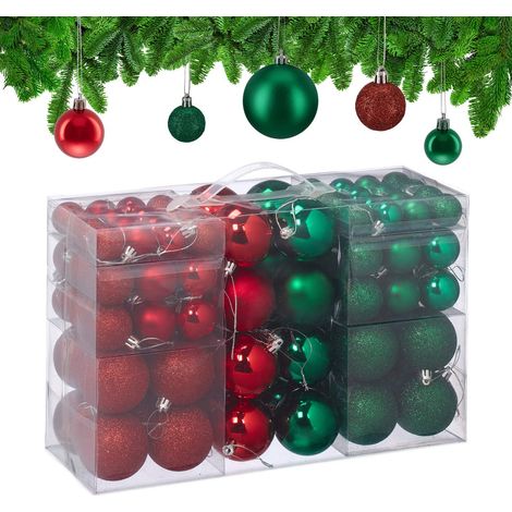 Set di palline per albero di Natale, rosso e verde, varie finiture (1/5)