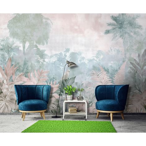 Papier peint panoramique jungle forêt tropicale et palmiers pour salon et chambre 254x184 cm (1/5)