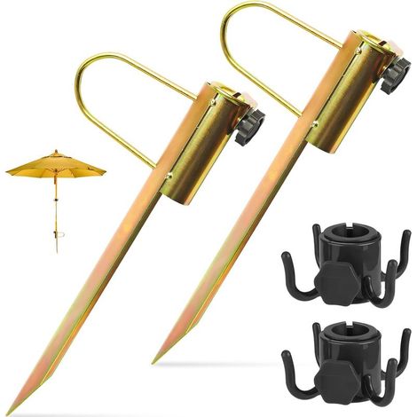 CCYKXA2Pcs Pied de Parasol Métal Adulte Unisexe avec Poignée & Haken, 42cm Support Douille de Sol Jardin, Supports Mâts Parapluie Diamètre Réglable 22-32cm (1/5)