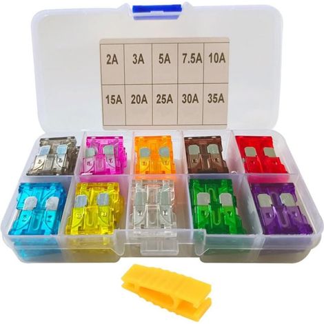 50Pcs Professional Voiture Fusible, Standard Lame Fusibles Assortiment Kit, avec Remplacement Fusibles Extracteur & Boîte Rangement –– 2A / 3A / 5A / 7.5A / 10A / 15A / 20A / 25A / 30A / 35A (1/4)
