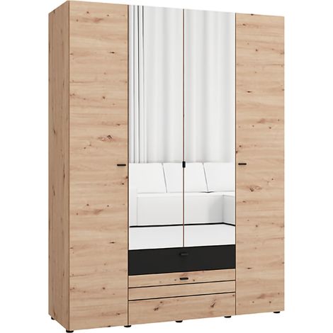 Guardarropa Grande Watamu, Armario Dormitorio 7 Estantes, 2 Cajones, Perchero, 155x208h cm Roble Marrón con Nudos