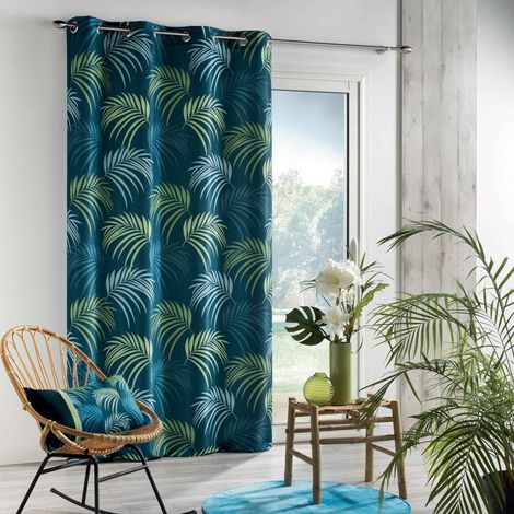 Rideau tamisant à oeillet 140 x H260 cm Blue végétal bleu