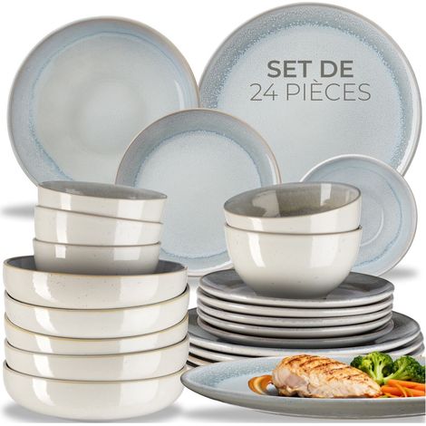 Set de vaisselle 24 pièces en faïence 6 personnes fait main sable