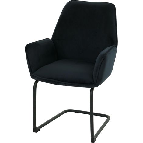 Chaise cantilever HWC-G67, chaise de salle à manger Chaise de cuisine, tissu/textile Öko-Tex MVG  anthracite-bleu (1/2)