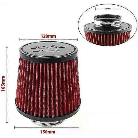 Filtre à air d'admission universel à haut débit, tête champignon, pour voiture, 102 mm, 89 mm, 76 mm, 3, 3,5, 4 pouces, conique, pour KN 14084-2 (court, rouge, 76 mm) (1/5)
