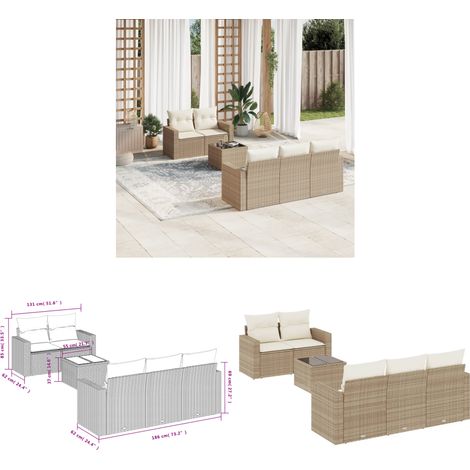 6-tlg. Garten-Sofagarnitur mit Kissen Beige Poly Rattan - Gartensorte - Gartenmöbelset - PE-Rattan Möbel - Outdoor Sofa - Lounge Set - Home & Living (1/3)