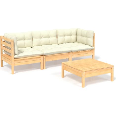 Mobili da giardino mobili da esterno Set di mobili da 4 pezzi con cuscini color crema in legno di pino 020016126