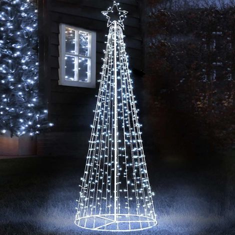 Albero Natale Luminoso 224cm 592 LED Bianco Freddo 8 Giochi Luce Metallo Esterno (1/5)