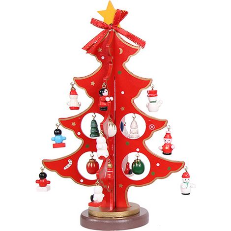 Arbre De Noël En Bois - Décor De Bureau Festif - Jouet Éducatif Pour Enfants - Ensemble Avec Mini Ornements - 1 Pièce (1/5)