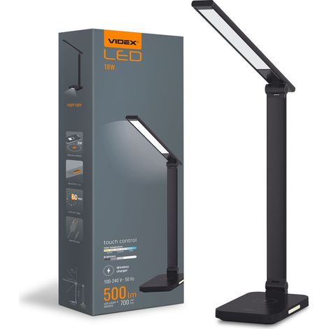 Lampada da scrivania a LED Videx VL-TF17B nera con ricarica wireless. (1/5)