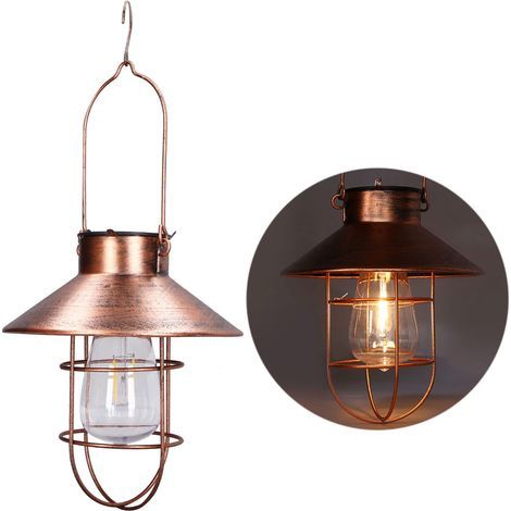 Lampe solaire suspendue avec cadre en fer décoratif, lanterne rétro d'extérieur à LED pour jardin, cour, porche (1/5)
