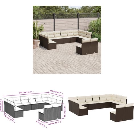 12-tlg. Garten-Sofagarnitur mit Kissen Braun Poly Rattan - Gartensofas - Outdoor Möbel - Gartenmöbel Set - Rattan Sofa - Lounge Set - Home & Living