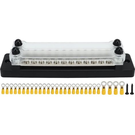 Bloque de distribución de energía de 28 terminales y 12-48 V CC, adecuado para sistemas de alimentación de automóviles, vehículos recreativos, barcos, yates y camionetas. (1/5)