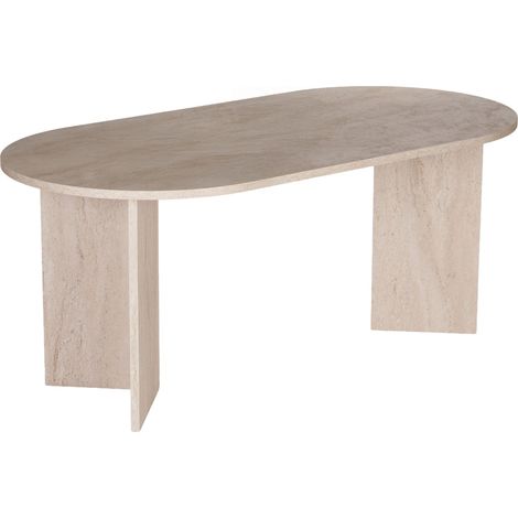 Mobilier Deco – Table à manger ovale beige 180 cm – Plateau en panneau mélaminé – Style scandinave moderne – Idéale pour repas conviviaux