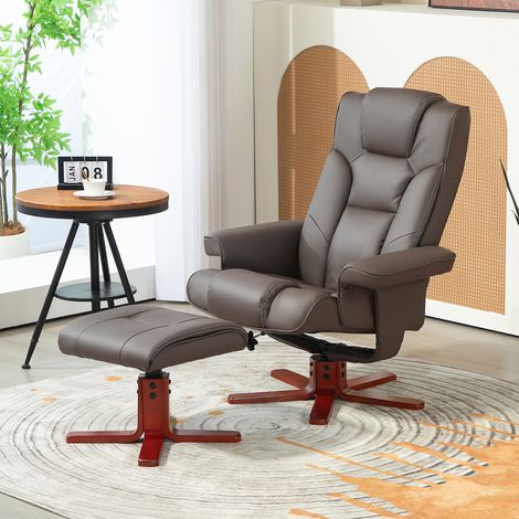Sillón Reclinable con Reposapiés Tapizado en PU y Estructura de Madera Carga 150 kg Butaca para Dormitorio Marrón (1/5)