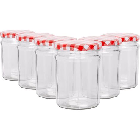 6 pots de confiture en verre 450 ml avec couvercles à vis Vichy rouge, conservation et stockage (1/5)