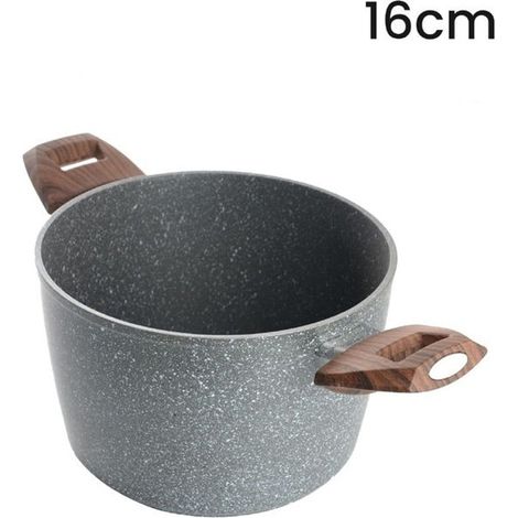 TRADE SHOP - Pentola Antiaderente Antigraffio Resistente 2 Manici Legno Per Piano Induzione Da ø16-20cm - -diametro 16cm -