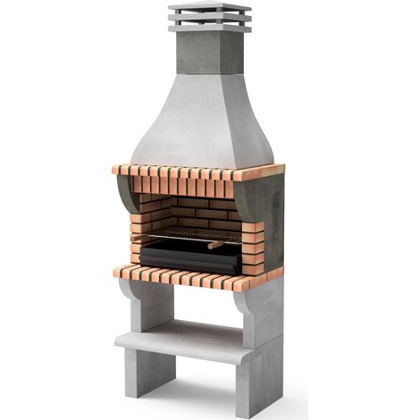 MOVELAR - Barbacoa de Obra Prefabricada de Leña y Carbón Modelo Maipu XL (Gris, Naranja - 86,5 x 58 x 245 cm) REF: 3531/3 - Cocina de Exterior con Parrilla Mellada para Jardín o Terraza (1/4)