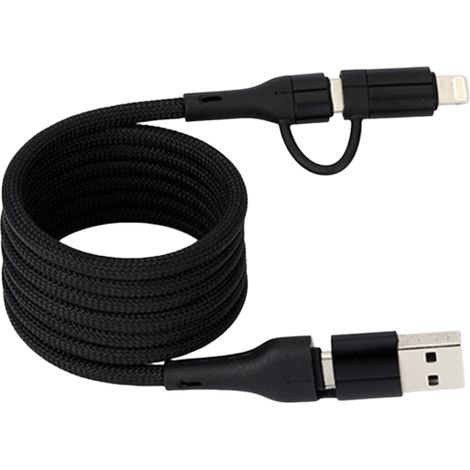 Câble de charge magnétique rapide Irovami 100 W, câble de données magnétique rétractable 4 en 1 en alliage d'aluminium, câble de charge pliable automatique portable et innovant, noir (1/5)