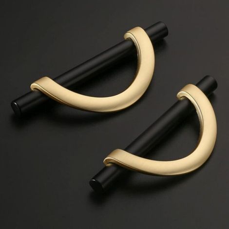 Lot de 2 poignées de meuble noires et dorées brillantes avec vis en alliage de zinc, adaptées aux bureaux et aux tiroirs, espacement des trous : 96 mm (1/4)