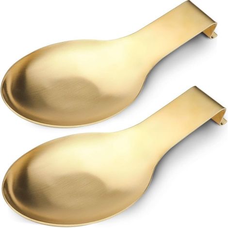 Soporte para cucharones y posacucharas de acero inoxidable chapado en oro, 9,5 x 24,4 cm – Para cocina y mesa (1/5)