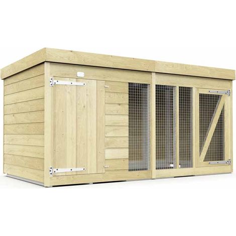 8ft x 4ft Dog Kennel and Run - Wood - L127 x W243 x H127 cm