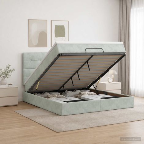 Cama otomana con colchón Gris Claro 160 x 200 cm Terciopelo (1/5)