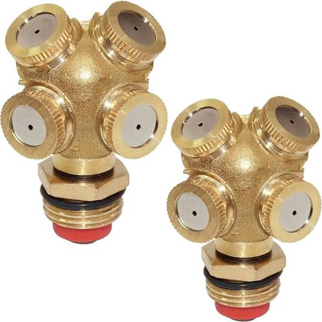 2 Pièces 4 Trous Buses de Brumisation en Laiton, G1/2 "(DN15) Buse de Pulvérisation de Brumisation, Tuyau d'eau Raccord pour Jardinage et Agriculture Arroseur d'irrigation (1/5)
