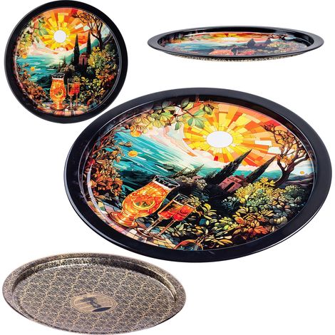 Plateau de service décoratif rond en métal 32,5 cm - Plateau (1/5)