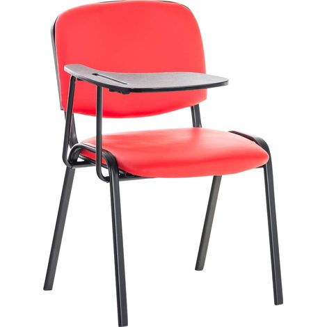 Silla de visita con mesita plegable, escritorio sintético rojo, soporte metálico negro BUR10652
