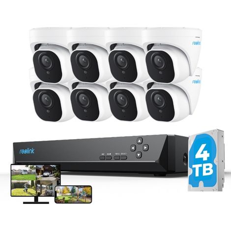 Reolink 8MP Kit di videosorveglianza 8X telecamera IP PoE e NVR da 4TB da 16CH, rilevamento persone/veicoli, visione notturna da 30 m con audio,RLK16-800D8-A