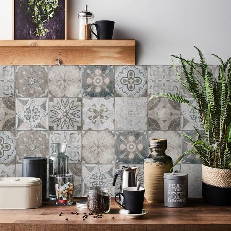 Lot de 24 autocollants mosaïque pour carrelage mural en PVC - Autocollants pour carreaux - Papier peint autocollant - Étanche - Autocollants muraux pour cuisine, armoire, meubles, table (1/5)