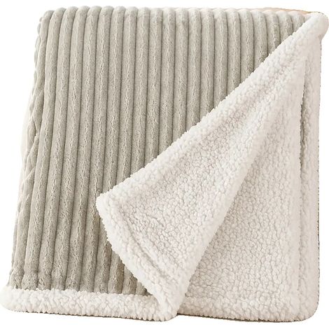 Manta de pana, forro suave de sherpa, diseño acolchado, gris. (1/2)