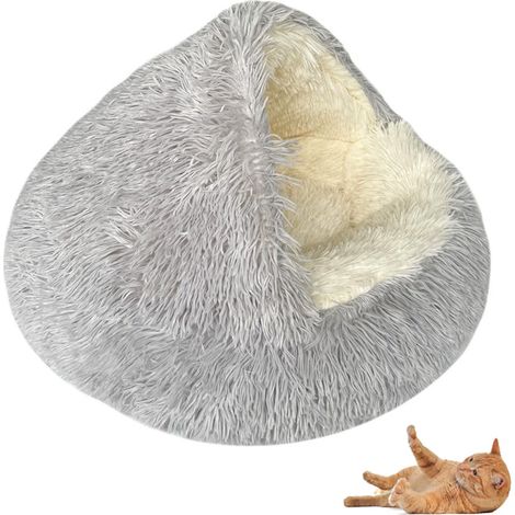 Nid d'hiver chaud en forme de coquillage pour chat, lit pour chat semi-entouré, niche fermée pour chien (1/5)