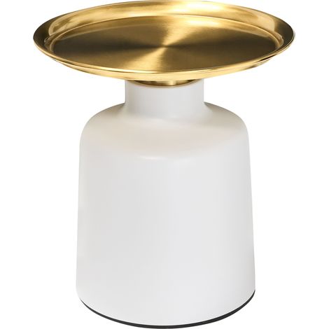 Mesa auxiliar redonda de metal mesa de centro pequeña estilo glamuroso blanco y dorado Dove