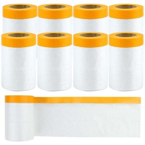 Transparente Abdeckfolie mit Klebeband – 8 Rollen à 55 cm x 20 m – Lackschutzfolie zum Lackieren, Abkleben und Abdecken