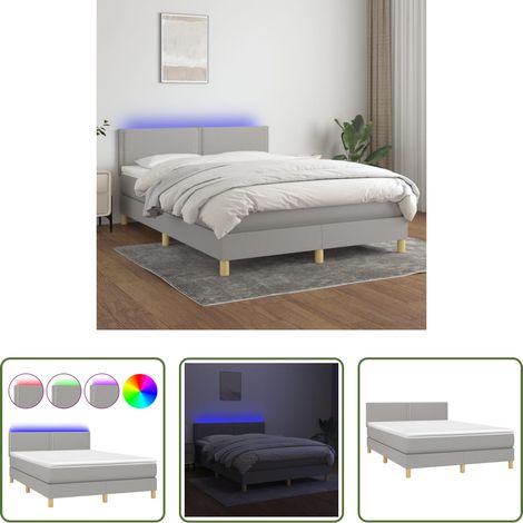 Sommier tapissier - Sommier à lattes de lit et matelas et LED Gris clair 140x190 cm (1/5)