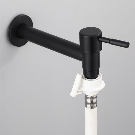 G1/2-Zoll-Waschmaschinenarmatur aus schwarzem Edelstahl, Einzelarmatur für Kaltwasserbecken, kurzer Wasserhahn, schwarz (1/5)