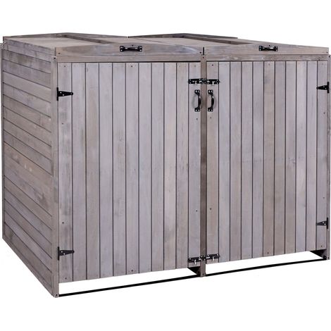 [NEUWERTIG] XL 2er-/4er-Mülltonnenverkleidung HHG-651, Mülltonnenbox, erweiterbar 126x158x98cm Holz MVG anthrazit-grau