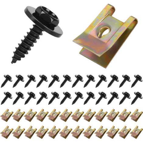 Kit de Clip à Vis et Écrou, 48PCS U-Clips Et Des Vis Kit Universal Metal, Auto Clips de Fixation Voiture Kit de Clip à Vis, pour Voiture Garde-boue Type U Protection Anti éclaboussures (1/5)