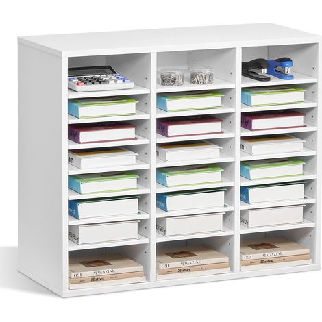 VEVOR Organizzatore per Letteratura 737 x 305 x 620 mm Vassoio Raccoglitore per Lettere Portadocumenti in Truciolare e MDF, 24 Scomparti e Ripiani Regolabili, Portaoggetti per Ufficio Aula, Bianco