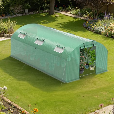 TolleTour Serre tunnel de jardin 18M² verde gamme maraîchère 3x6M,6 fenêtres