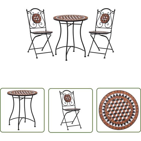 The Living Store Ensemble de bistro 3 pcs mosaïque Carreau céramique Terre cuite - Ensemble De Bistro - Salon De Jardin - Meubles De Jardin - Table Et Chaises - Carrelage Céramique (1/5)