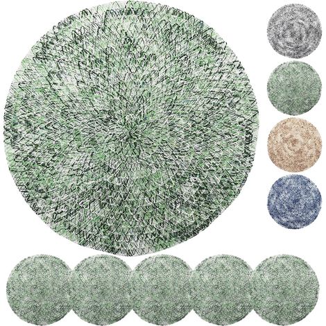 6er-Set runde, geflochtene grüne Platzsets (Ø 38 cm), elegant, abwaschbar, hitzebeständig, für Küche/Restaurant